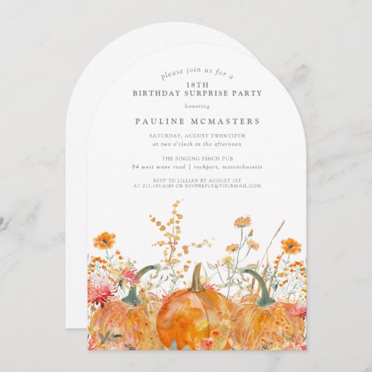 サプライズパーティー18誕生日かぼちゃ野花 招待状 (正面/裏面)