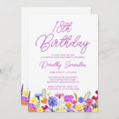 サプライズパーティー18誕生日紫の野花 招待状 (正面/裏面)