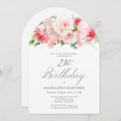 サプライズパーティー21歳エレガントの誕生日ピンク牡丹 招待状 (正面/裏面)