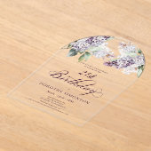 サプライズパーティー21th誕生日パープルフローラアーチ アクリル招待状 (レイダウン)