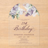 サプライズパーティー21th誕生日パープルフローラアーチ アクリル招待状 (正面)