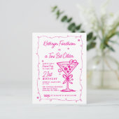 サプライズパーティー21th誕生日ピンクドゥードルマルティーニ インビテーションポストカード (スタンド正面)
