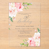 サプライズパーティー21th誕生日ピンク牡丹フローラ アクリル招待状 (正面)