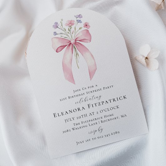 サプライズパーティー21th誕生日ボウワイルドフラワーアーチ 招待状
