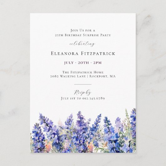サプライズパーティー25誕生日7月誕生花 インビテーションポストカード (正面)