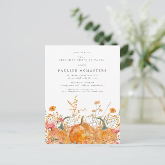 サプライズパーティー25th誕生日かぼちゃ野花 インビテーションポストカード (スタンド正面)