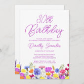 サプライズパーティー30th誕生日パープルワイルドフラワー 招待状 (正面/裏面)