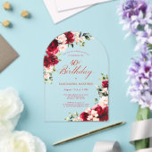 サプライズパーティー40thバースデーレッドピンクフローラアーチ アクリル招待状 (インサイチュ (ウェディング))