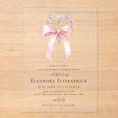 サプライズパーティー40th誕生日ピンクボウワイルドフラワー アクリル招待状 (正面)