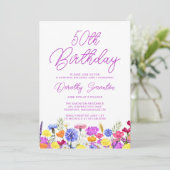 サプライズパーティー50番目の誕生日紫の野花 招待状 (スタンド正面)