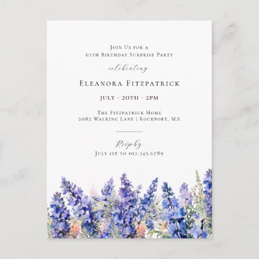 サプライズパーティー65誕生日7月誕生花 インビテーションポストカード (正面)