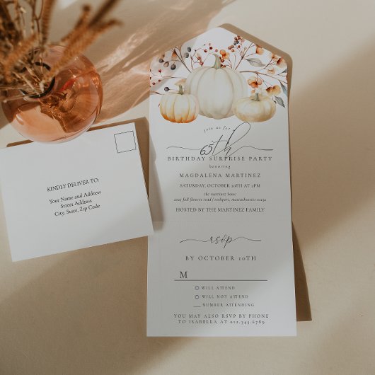 サプライズパーティー65th誕生日カボチャ紅葉 オールインワン招待状