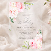 サプライズパーティー70誕生日ピンク牡丹フローラ アクリル招待状