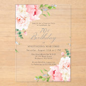 サプライズパーティー70誕生日ピンク牡丹フローラ アクリル招待状 (正面)