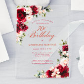 サプライズパーティー70誕生日レッドローズピンク牡丹 アクリル招待状