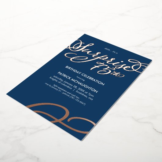 サプライズパーティー75th誕生日ゴールドフォイル招待状 箔招待状 (回転した状態)