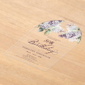 サプライズパーティー80誕生日パープルフローラアーチ アクリル招待状 (レイダウン)