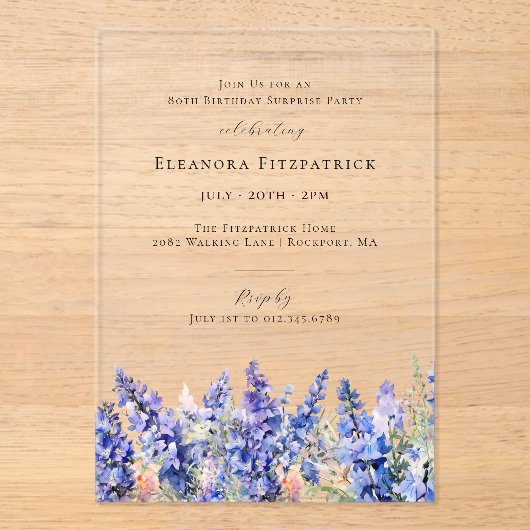 サプライズパーティー80誕生日7月誕生花 アクリル招待状 (正面)