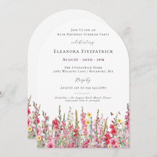 サプライズパーティー85誕生日威厳がある誕生花 招待状 (正面/裏面)