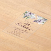 サプライズパーティー85誕生日紫薄紫フローラ アクリル招待状 (レイダウン)