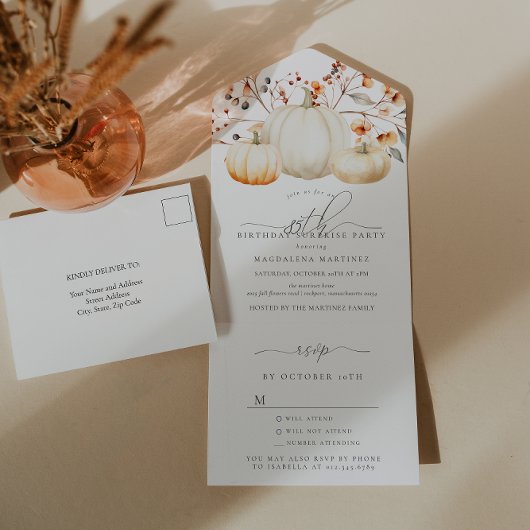 サプライズパーティー85th誕生日カボチャ紅葉 オールインワン招待状