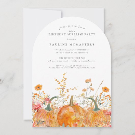 サプライズパーティー90誕生日かぼちゃ野花 招待状 (正面)