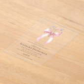 サプライズパーティー90誕生日ピンクボウワイルドフラワー アクリル招待状 (レイダウン)