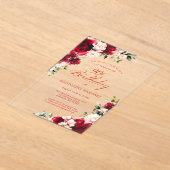 サプライズパーティー90誕生日レッドローズピンク牡丹 アクリル招待状 (レイダウン)