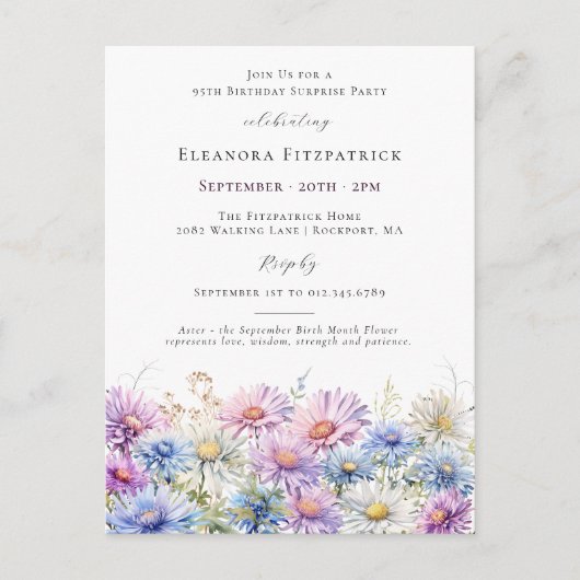 サプライズパーティー95誕生日9月誕生花 インビテーションポストカード (正面)