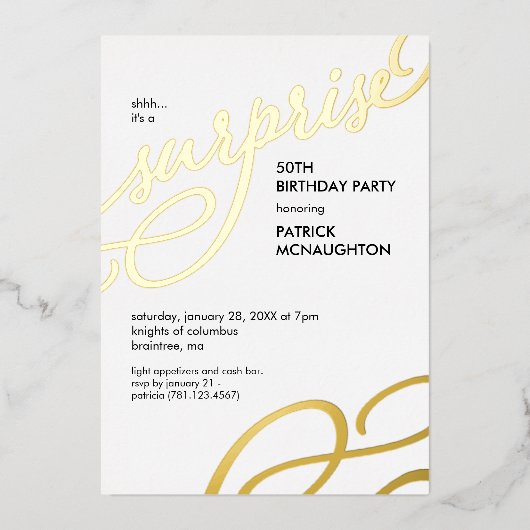 サプライズパーティー ゴールド箔 招待状 (正面)