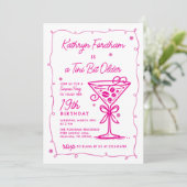 サプライズパーティー ピンクの落書きマーティーニ 19歳の誕生日 招待状 (スタンド正面)