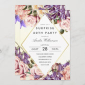 サプライズパーティー |美しいブルーベルとバラ 招待状 (正面/裏面)