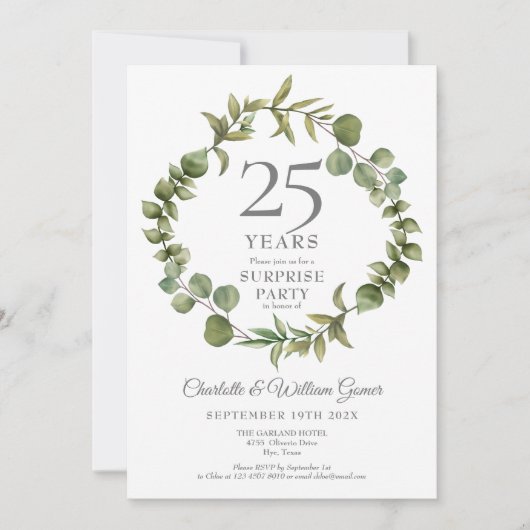 サプライズパーティー 25周年記念 ウッドランドグリーン 招待状 (正面)