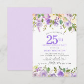 サプライズパーティー 25歳の誕生日 Pretty Purple Floral 招待状 (正面/裏面)