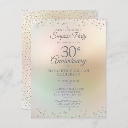 サプライズパーティー 30周年 ハートのコンフェッティ ポストカード (正面/裏面)
