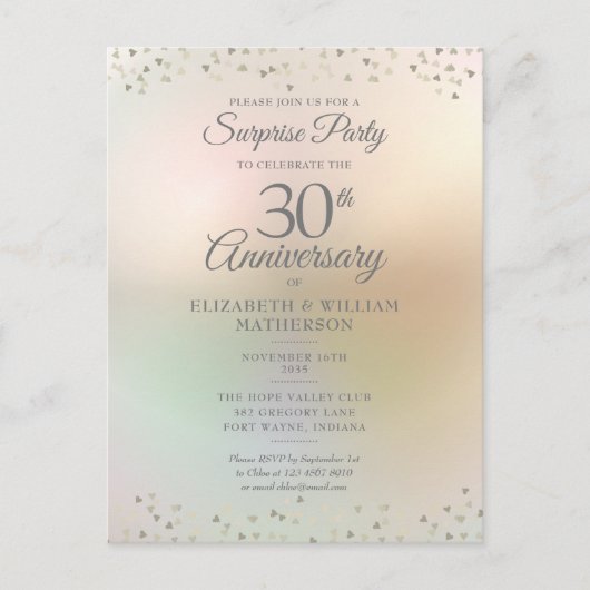 サプライズパーティー 30周年 ハートのコンフェッティ ポストカード (正面)