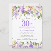 サプライズパーティー 30歳の誕生日 おしゃれな紫の花 招待状 (正面)