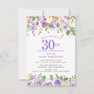サプライズパーティー 30歳の誕生日 Pretty Purple Floral 招待状