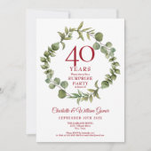 サプライズパーティー 40周年 ルビー記念日 グリーンネリー 招待状 (正面)