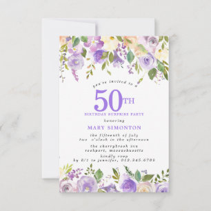 サプライズパーティー 50歳の誕生日 Pretty Purple Floral 招待状