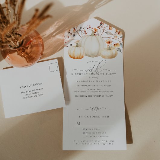 サプライズパーティー 70歳の誕生日　カボチャ　紅葉 オールインワン招待状