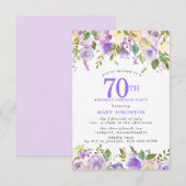 サプライズパーティー 70歳の誕生日 Pretty Purple Floral 招待状 (正面/裏面)