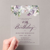 サプライズパーティー 95歳の誕生日 紫色のライラックの花 アクリル招待状 (インサイチュ (ポータブル))