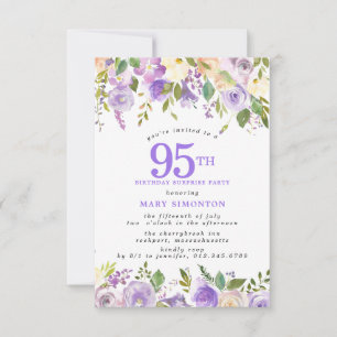 サプライズパーティー 95歳の誕生日 Pretty Purple Floral 招待状