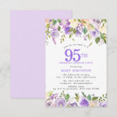 サプライズパーティー 95歳の誕生日 Pretty Purple Floral 招待状 (正面/裏面)