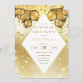 サプライズパーティー | Glam金ゴールドバルーンと紙吹雪 招待状 (正面/裏面)