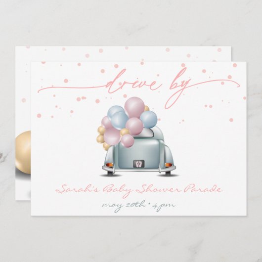 サプライズピンクベビーシャワーお祝いパレード 招待状 (正面/裏面)