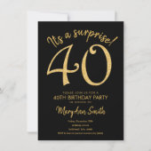 サプライズフォーティ金ゴールド40th誕生日パーティの招待状 招待状 (正面)