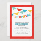 サプライズフラグ サプライズパーティーの招待状（赤） 招待状 (正面/裏面)