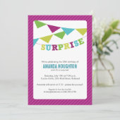 サプライズフラッグサプライズパーティの招待状in紫 招待状 (スタンド正面)